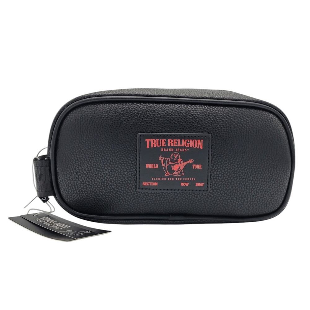 True Religion Red Titon Dopp Kit Men's Black Toiletry Bag Travel NWT World Tour